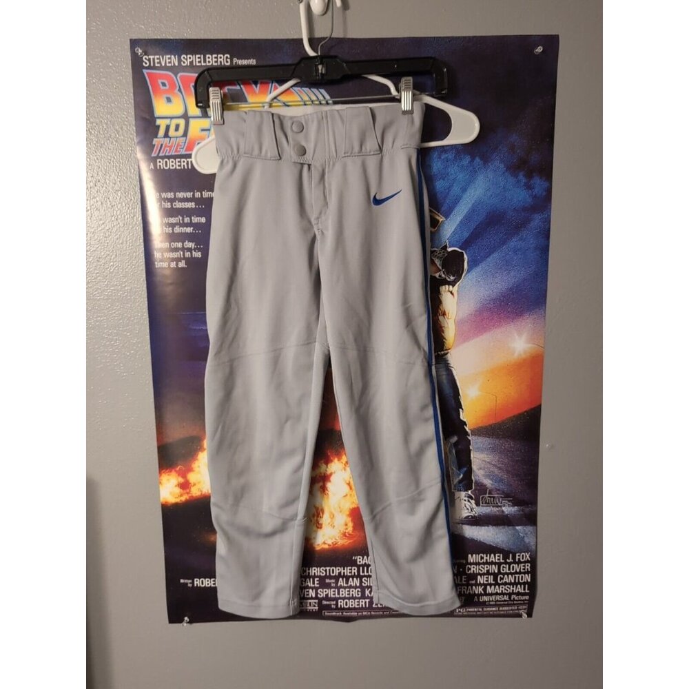 Nike Vapor Select Baseball Pants Gray Royal Blue Piping BQ6443-054 Boys Size S